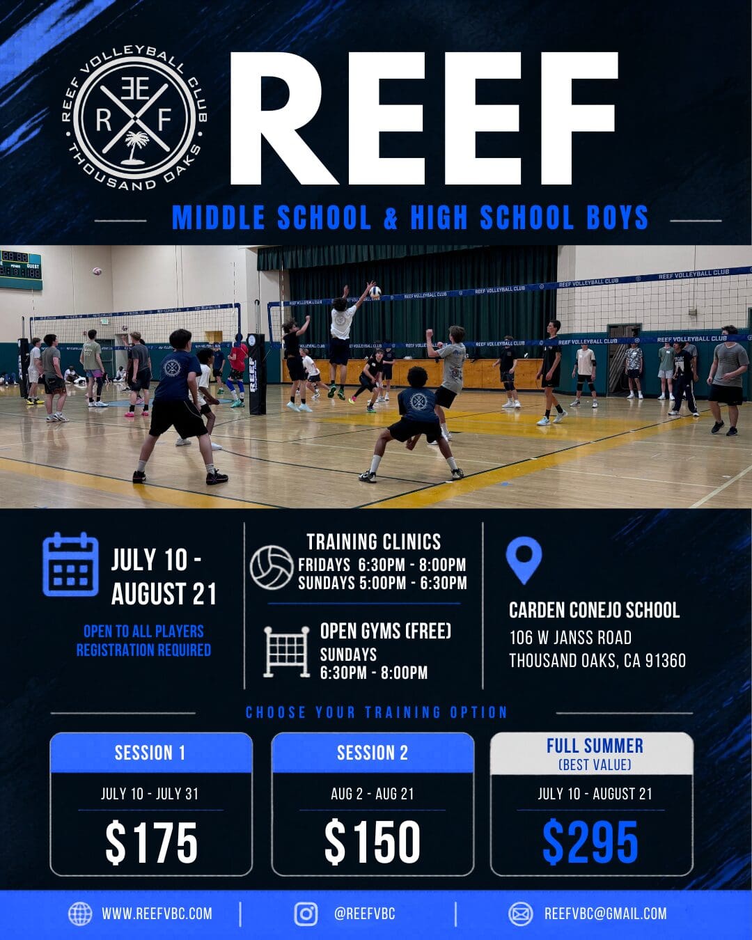 Reef Boys updated open gym time